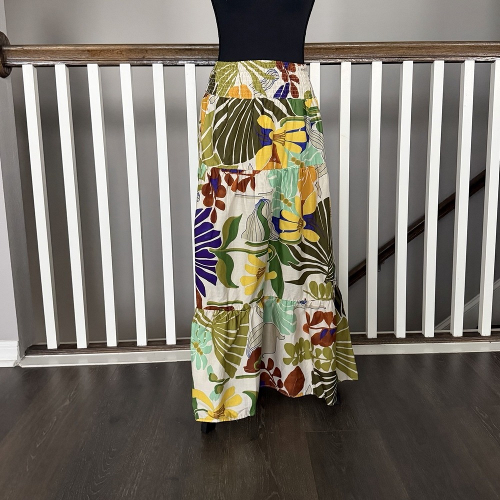 Zara Tropical Tiered Maxi Skirt XS Boho Resort Beach Vacation Euro Summer Floral